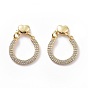 Clear Cubic Zirconia Hollow Out Teardrop with Heart Dangle Stud Earrings, Brass Jewelry for Women