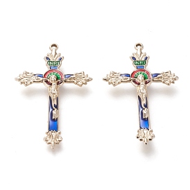 Émail alliage crucifix pendentifs croix, pour Pâques, argenterie, 49x31x5mm, Trou: 1mm