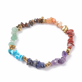 Bracelet de cheville stretch perlé avec éclats de pierres précieuses mélangées naturelles et synthétiques, 7 bijoux de yoga chakra pour femmes