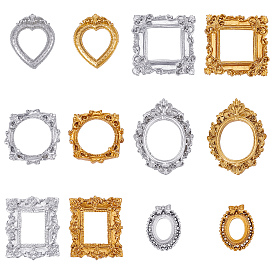 CRASPIRE 12Pcs 12 Style Resin Picture Frames, Retro Embossed Photo Frames, Small Family Photo Holders, for  Photo Props Wall Decor Accessories, Heart & Square & Rectangle & Oval