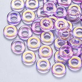 Transparent Spray Painted Glass Beads, with Glitter Powder, Ring