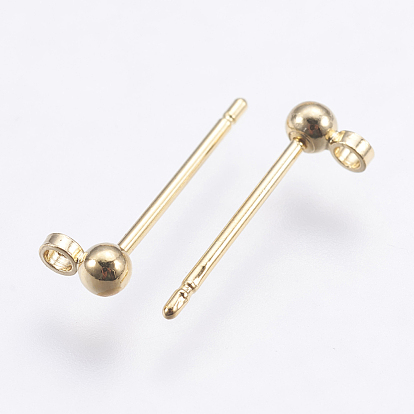 Brass Stud Earrings Findings, with Loop, Long-Lasting Plated, Nickel Free, Round