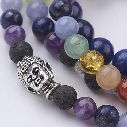 Las pulseras del abrigo de la piedra preciosa de perlas naturales mezclados, 4-bucle, Con cuentas de aleación y cuentas de latón texturadas.