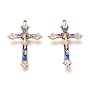 Émail alliage crucifix pendentifs croix, pour Pâques, argenterie, 49x31x5mm, Trou: 1mm