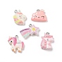 Opaque Resin Pendants, with Glitter Powder and Platinum Tone Iron Loops, Meteor/Unicorn/Cloud Charm