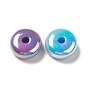 UV Plating Opaque Rainbow Iridescent Acrylic Beads, Flat Round