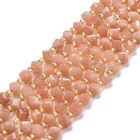 Brins de perles de lune naturelle, avec des perles de rocaille, facette, perles de cube en diagonale