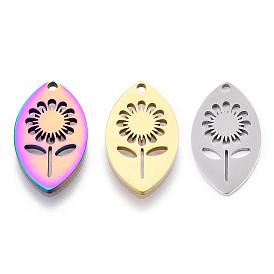 304 Stainless Steel Pendants, Laser Cut, Horse Eye with Flower Charm