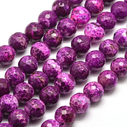 Dyed Natural Agate Faceted Round Beads Strands, 10mm, Hole: 1mm, about 38pcs/strand, 15 inch