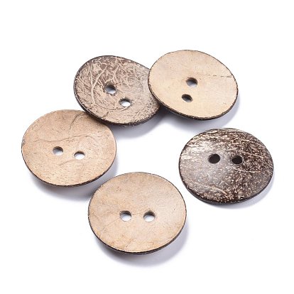 Natural Coconut Buttons, Large Buttons, 2-Hole, Flat Round