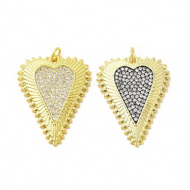 Rack Plating Brass Micro Pave Clear Cubic Zirconia Pendants, Cadmium Free & Lead Free, Sacred Heart Charm, with Jump Ring