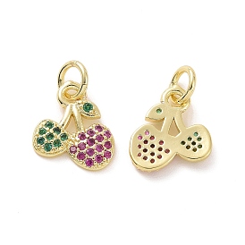 Brass Micro Pave Cubic Zirconia Charms, with Jump Ring, Real 18K Gold Plated, Cherry