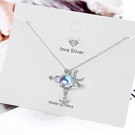925 Silver Moon and Star Necklace - Minimalist Design, Short Length, Lock Collar Chain.
