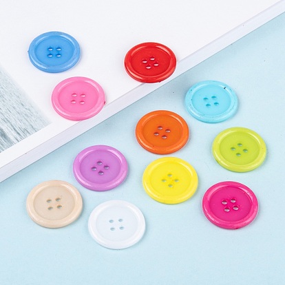 Acrylic Sewing Buttons, Plastic Shirt Buttons for Costume Design, 4-Hole, Dyed, Flat Round