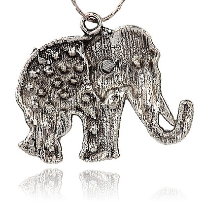Tibetan Style Alloy Rhinestone Big Pendants, Cadmium Free & Lead Free, Elephant, Antique Silver