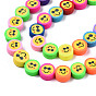 Handmade Polymer Clay Beads Strands, Flat Round with Smiling Face