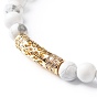 Ensemble de bracelets extensibles de perles rondes en pierre naturelle mélangée, Bracelets de perles de zircone cubique rondes et tubulaires en laiton micro pavé