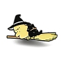 Animal Magician on the Broom Enamel Pins, Black Alloy Brooches for Backpack Clothes, Duck/Cat/Pig