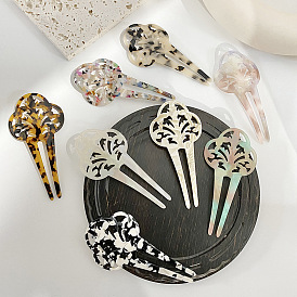 Vintage Acetate Hairpin with Creative Double Teeth - Elegant and Stylish Hair Accessory.