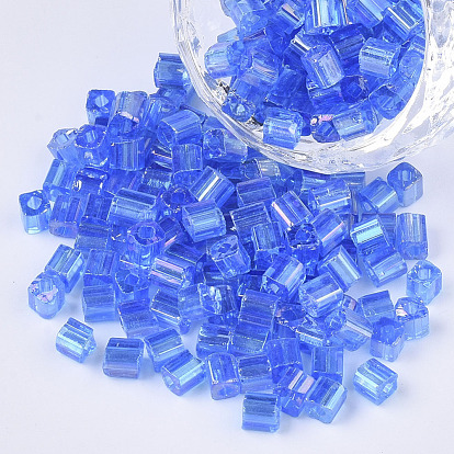 6/0 Glass Seed Beads, Transparent Colours Rainbow, Square Hole, Cube