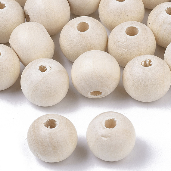 Perles en bois naturel non fini, perles en bois ciré, surface lisse, ronde, perles de macramé, Perles avec un grand trou   