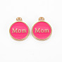 Alloy Enamel Charms, Cadmium Free & Lead Free, Light Gold, Flat Round with Mom