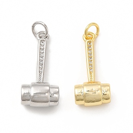 Rack Plating Brass Micro Pave Cubic Zirconia Tool Pendants, Cadmium Free & Lead Free, Hammer Charm, with Jump Ring