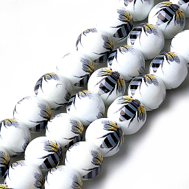Printed & Spray Painted Glass Beads, Round with Bee Pattern