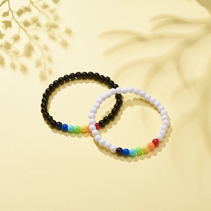 2Pcs 2 Colors Acrylic Round Beaded Stretch Bracelets Set