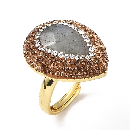 Каплевидное регулируемое кольцо из натурального лабрадорита со стразами, стойка гальваническая латунь широкое кольцо для женщин