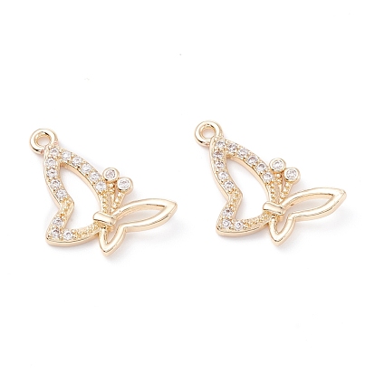 Rack Plating Brass Micro Pave Cubic Zirconia Charms, Long-Lasting Plated, Butterfly