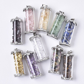 Transparent Glass Bubble Cover Pendants, with Rhinestone or Dyed/Electroplated Natural Gemstones Inside and 304 Stainless Steel Bails, Column