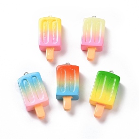 Gradient Color Resin Imitation Food Pendants, Ice Lolly Charms, with Platinum Tone Iron Loops