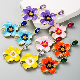 Exaggerated Glass Diamond Flower Drop Earrings for Women, Elegant Retro Ear Jewelry