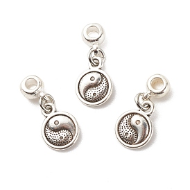 Flat Round with Yin Yang Tibetan Style Alloy Pendants, with Alloy Tube Bails and Brass Jump Ring