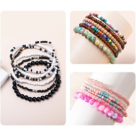Colorful Beaded Bracelet Set for Women, Elastic Stackable Boho Jewelry