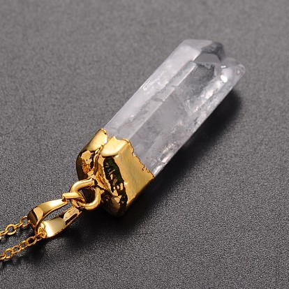 Laiton cristal naturel colliers crayon pendentif, avec des chaînes en laiton et fermoirs à anneaux à ressort, 18 pouce