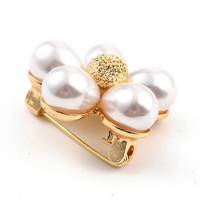 Flower Alloy Brooch with Resin Pearl, Exquisite Lapel Pin for Girl Women, Golden