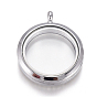 Flat Round Alloy Rhinestone Magnetic Locket Pendants, Photo Frame Living Memory Floating Charms, with Glass Cover