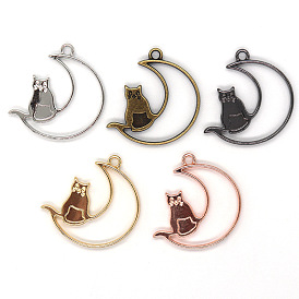 Alloy Open Back Bezel Moon Cat Pendants, for DIY UV Resin, Epoxy Resin, Pressed Flower Jewelry