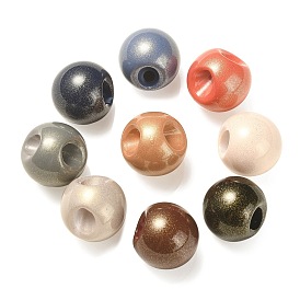 UV Plating Opaque Acrylic European Beads, Large Hole Beads, with Gold Powder, Round