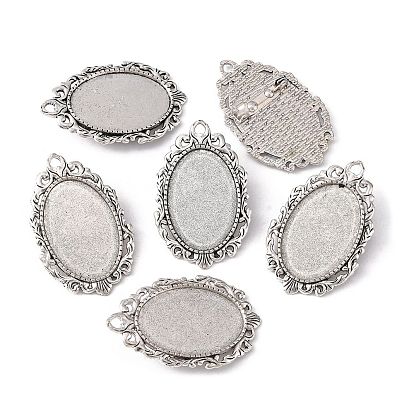 Oval Tibetan Style Brooch Cabochon Settings, with Iron Back Bar Pins, Cadmium Free & Lead Free, Tray: 30x20mm, 44x28x7mm