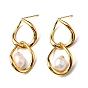 Natural Pearl Beaded Twist Teardrop Dangle Stud Earrings, Brass Jewelry, Cadmium Free & Lead Free