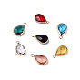 K9 Glass Pendants, with Brass Findings, Teardrop, Mixed Color, Faceted