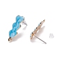6Pcs 3 Colors Heart Iron Enamel Stud Earring Findings, with 10Pcs Plastic Ear Nuts, Light Gold