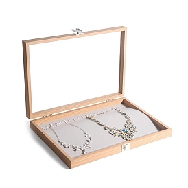 Коробки для презентаций прямоугольных деревянных ожерелий, прозрачная видимая витрина для ювелирных изделий для ожерелий