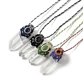 Colliers pendentif en cristal de quartz naturel bullet pour femmes, collier de pierres précieuses tressées en cordon de cire