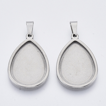 201 Stainless Steel Pendant Cabochon Settings, Plain Edge Bezel Cups, Teardrop