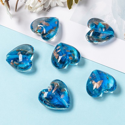 Handmade Goldsans Lampwork Beads, Heart, 28x28x16mm, Hole: 2mm