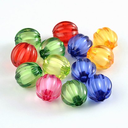 Autumn Theme Transparent Acrylic Beads, Bead in Bead, Pumpkin, 14mm, Hole: 4mm, 390pc/500g